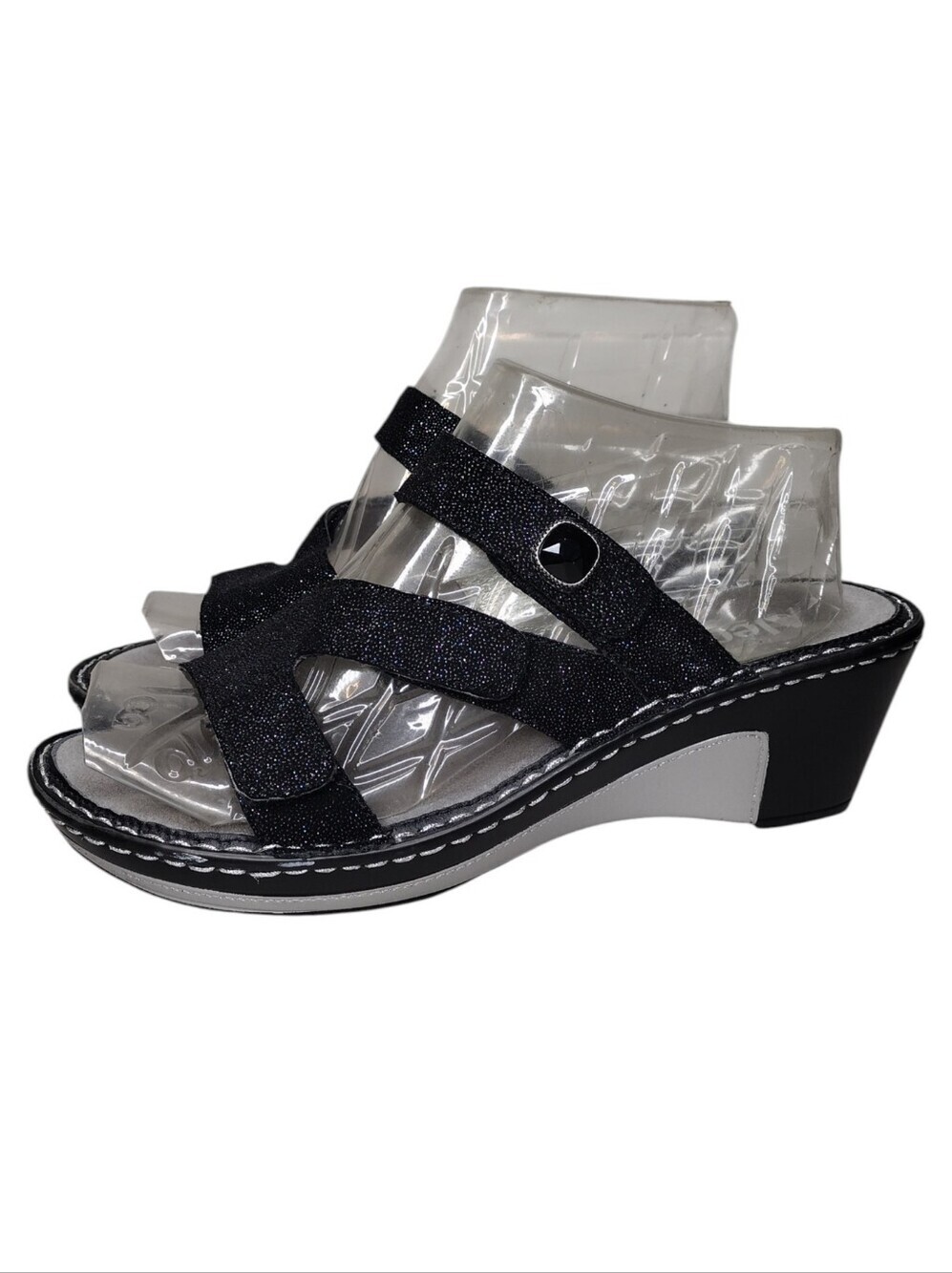 Alegria Loti Black Glitter Strappy Wedge Sandals Sz 8